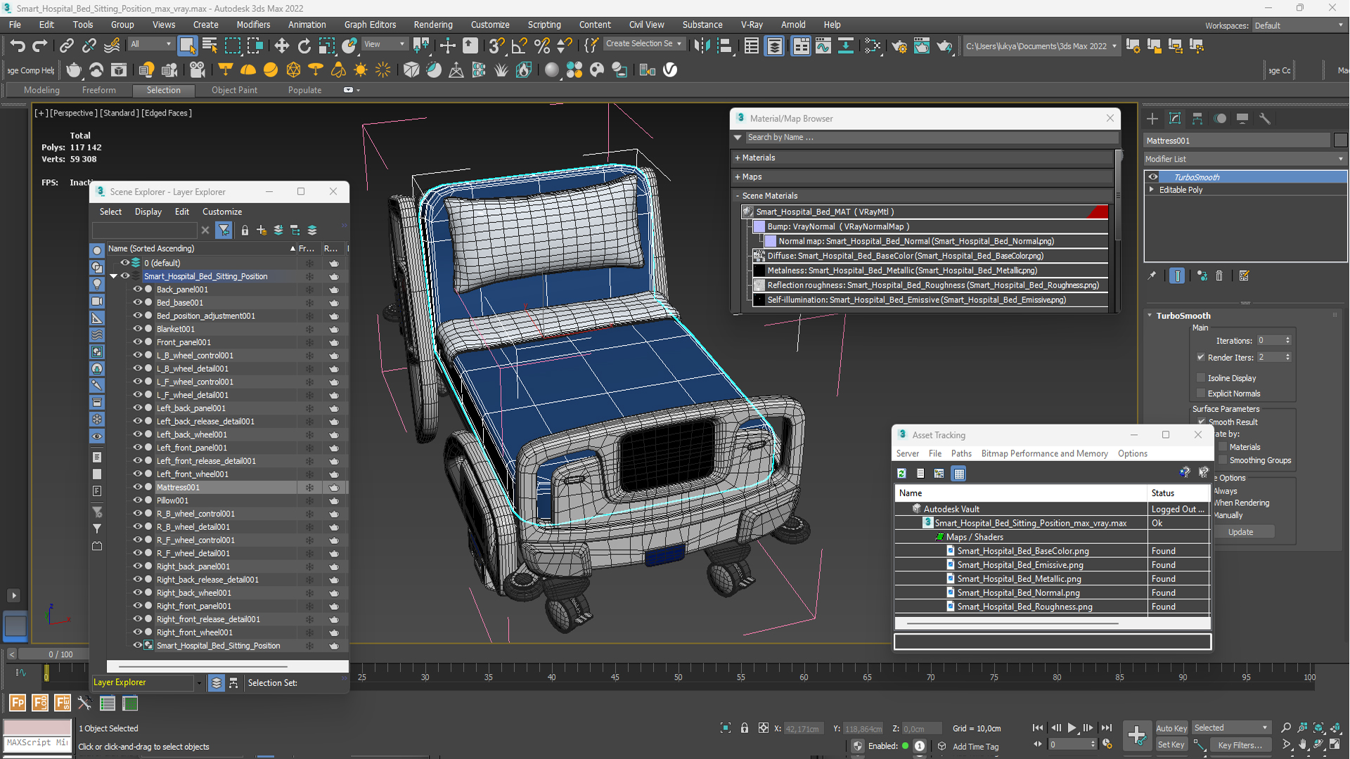 3D model Smart Hospital Bed Sitting Position