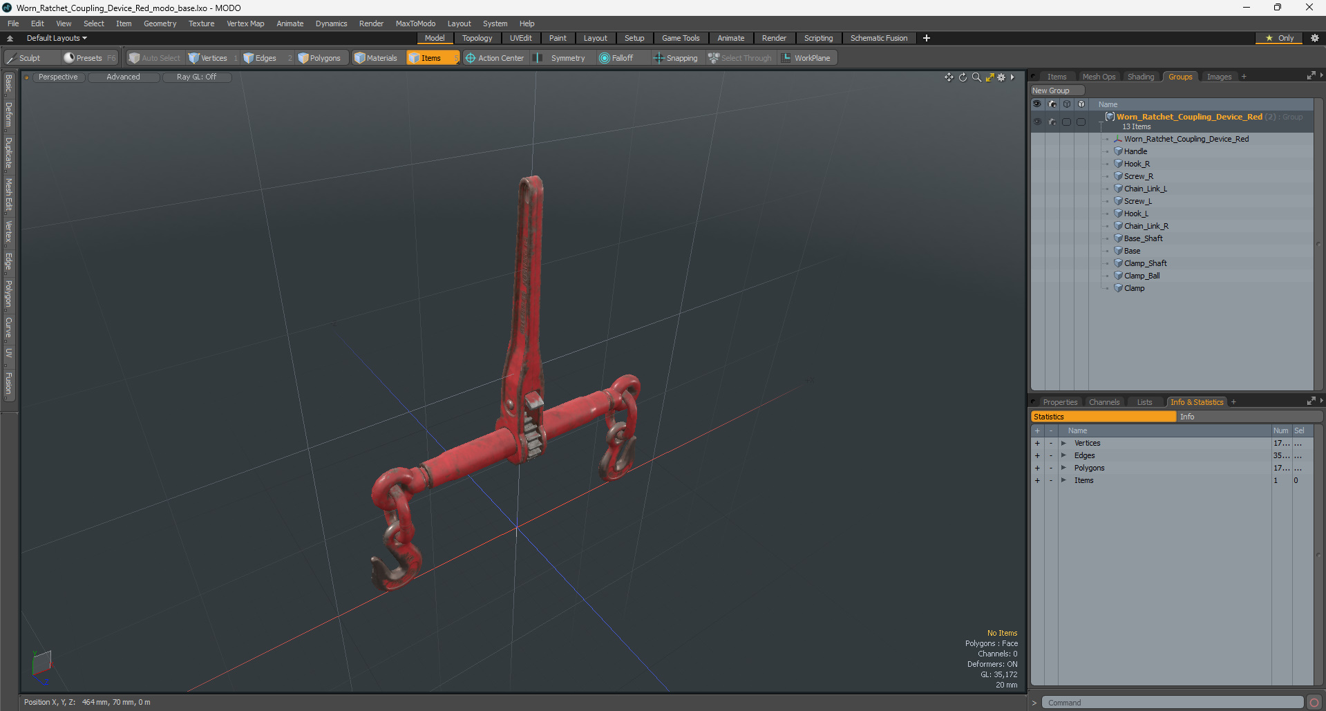 Worn Ratchet Coupling Device Red 3D