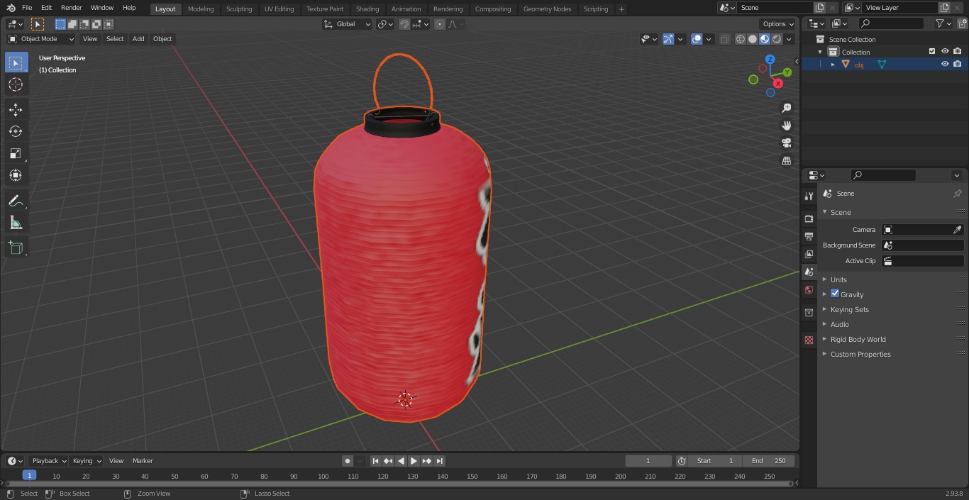 Red Decorative Hanging Japanese Lantern 3D model