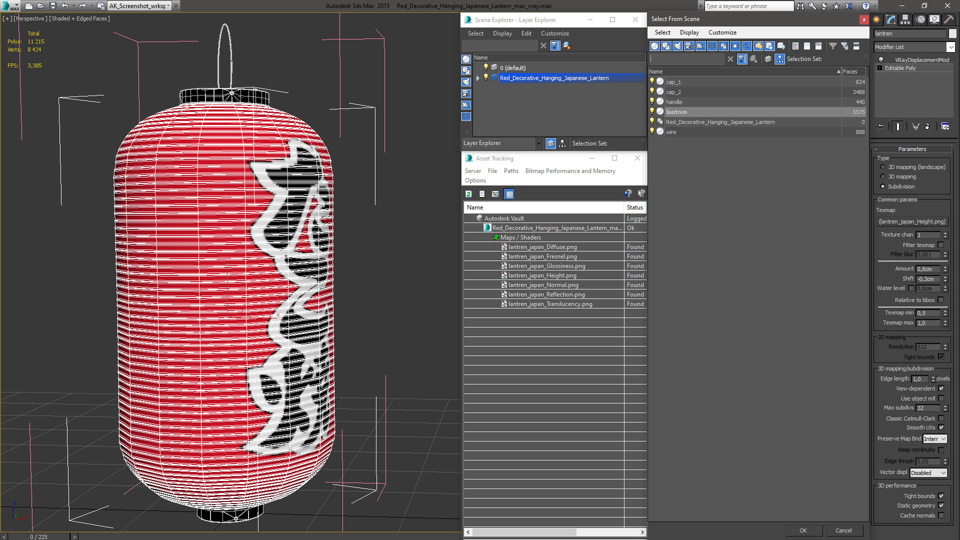 Red Decorative Hanging Japanese Lantern 3D model
