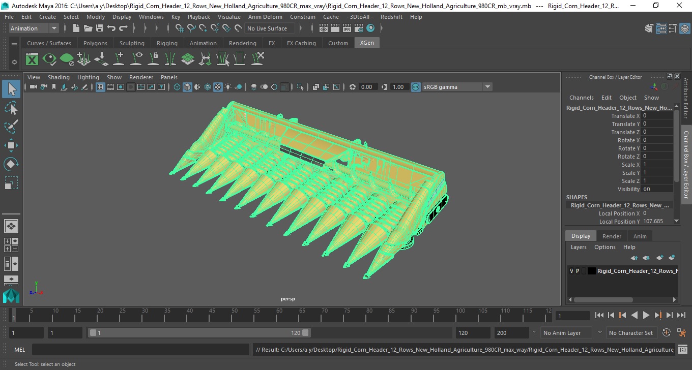 3D model Rigid Corn Header 12 Rows New Holland Agriculture 980CR