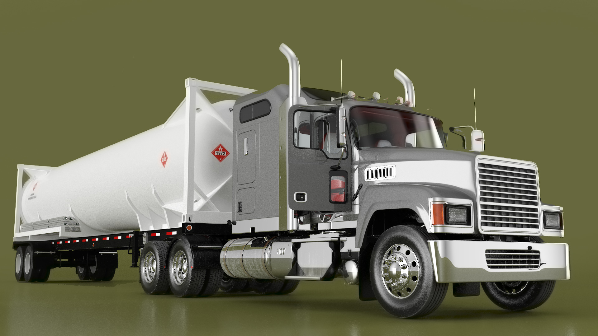 3D Freight Truck with LNG Semi Trailer Gas Tank Rigged