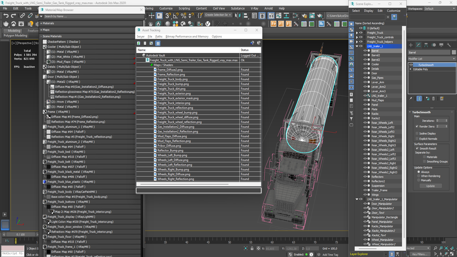 3D Freight Truck with LNG Semi Trailer Gas Tank Rigged