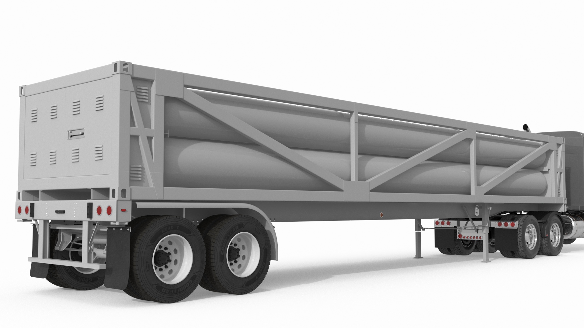 3D model Freight Truck with LNG Semi Trailer Gas Tank Rigged for Maya