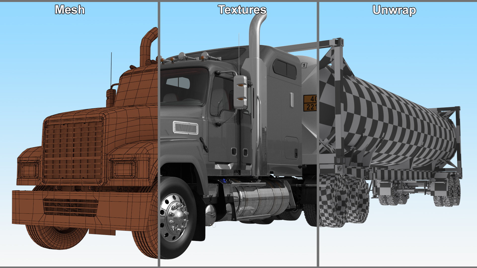3D Freight Truck with LNG Semi Trailer Gas Tank Rigged