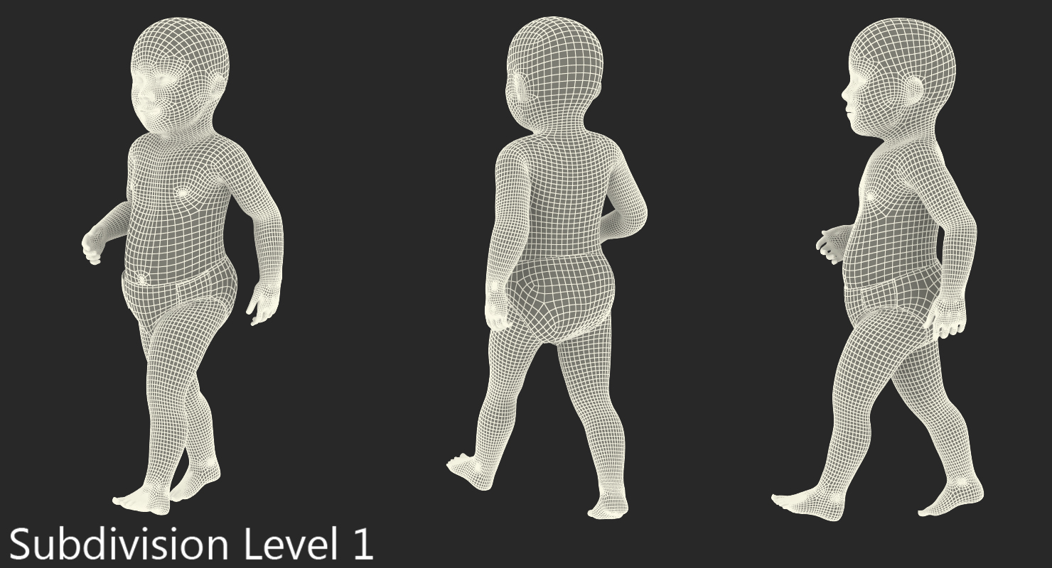 3D Asian Baby Boy Walking with Fur