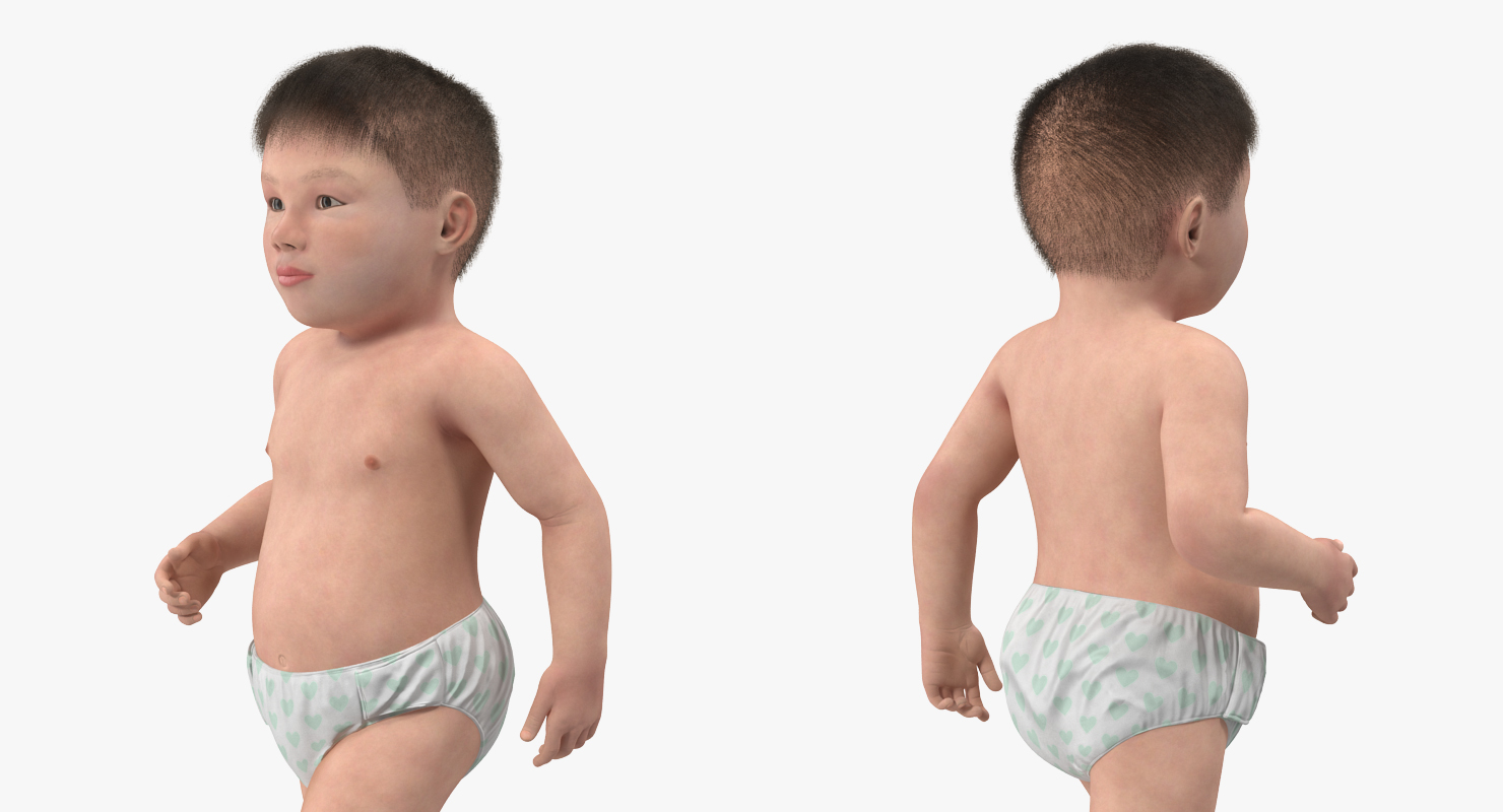 3D Asian Baby Boy Walking with Fur