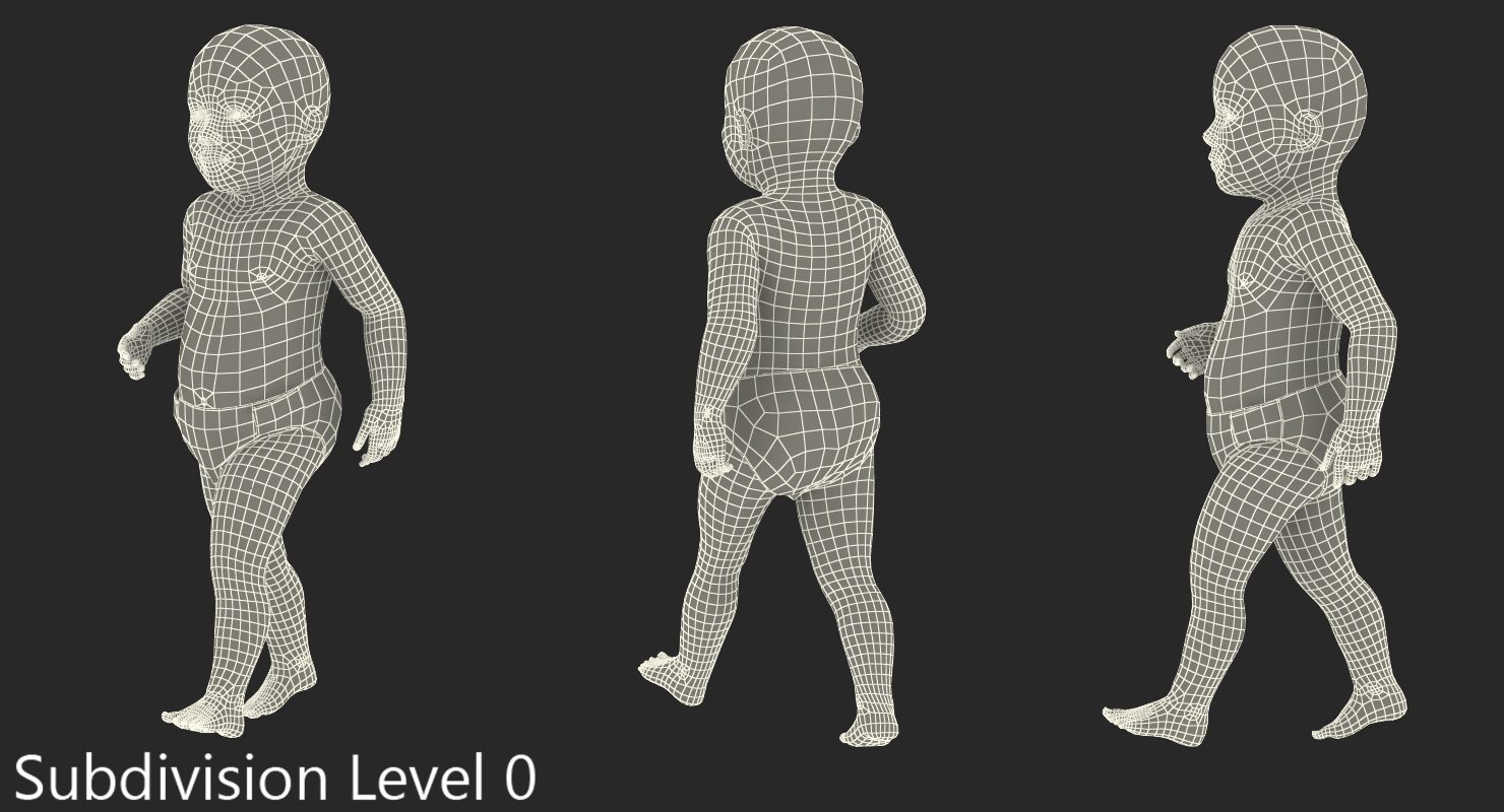 3D Asian Baby Boy Walking with Fur