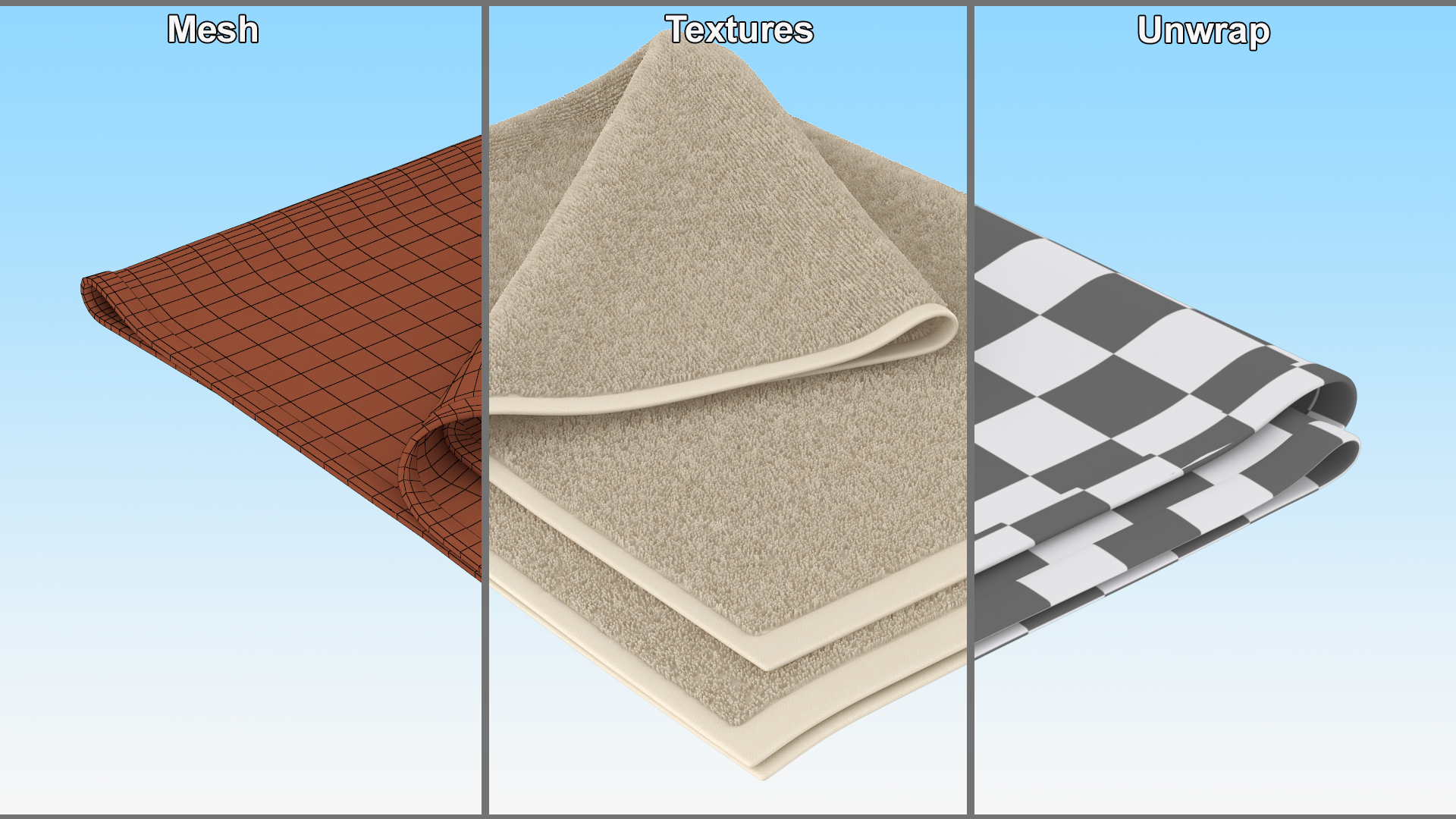 3D Folded Bath Towel Fur