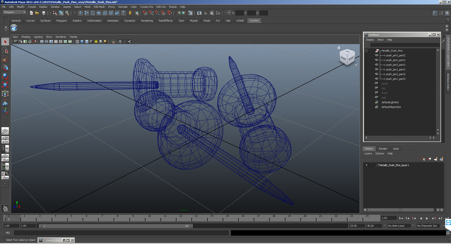 3D Metallic Push Pins model