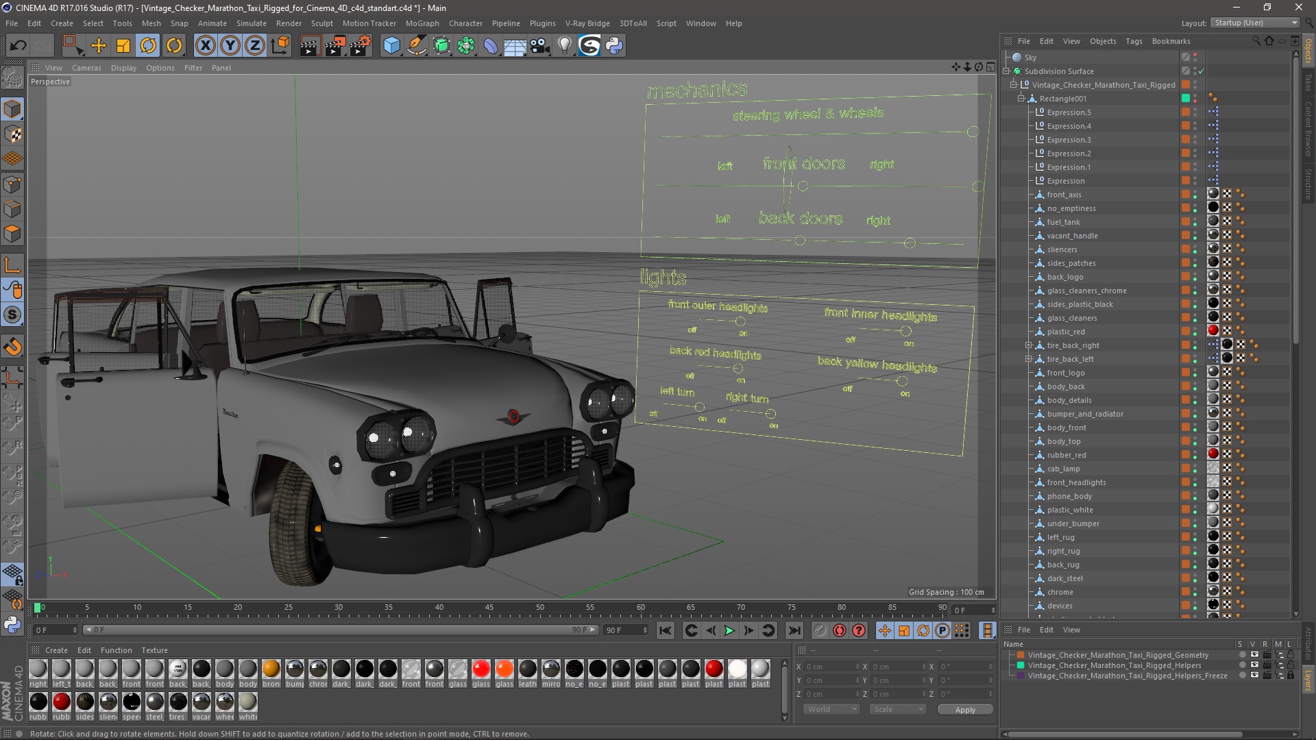 3D model Vintage Checker Marathon Taxi Rigged for Cinema 4D
