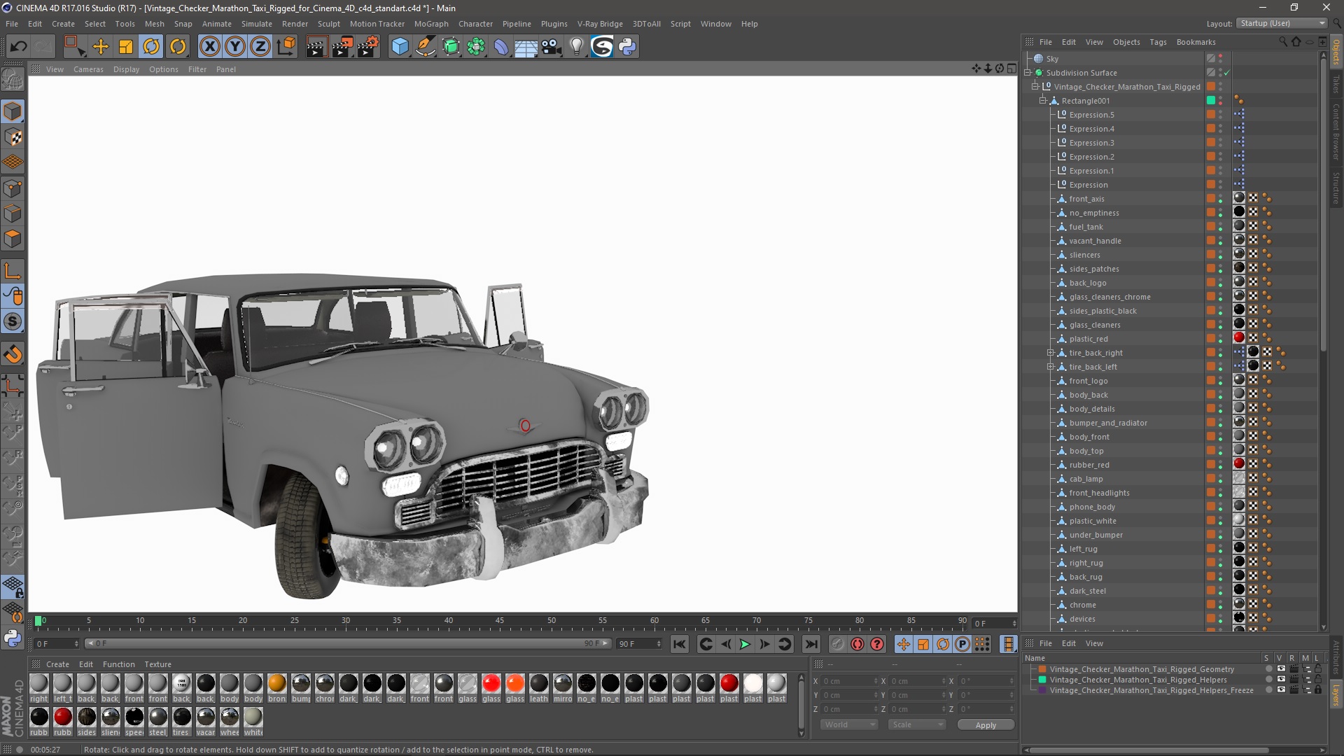 3D model Vintage Checker Marathon Taxi Rigged for Cinema 4D