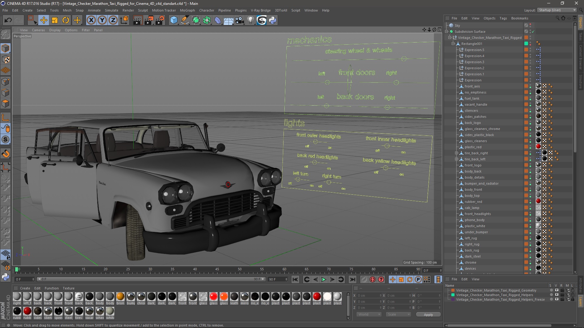 3D model Vintage Checker Marathon Taxi Rigged for Cinema 4D