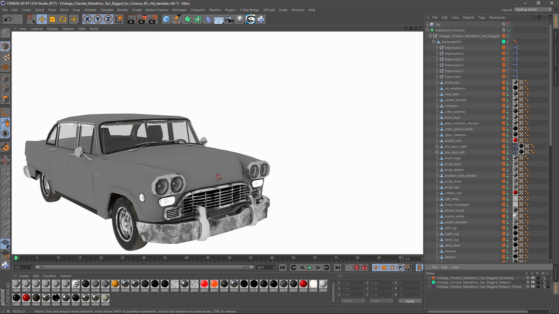 3D model Vintage Checker Marathon Taxi Rigged for Cinema 4D
