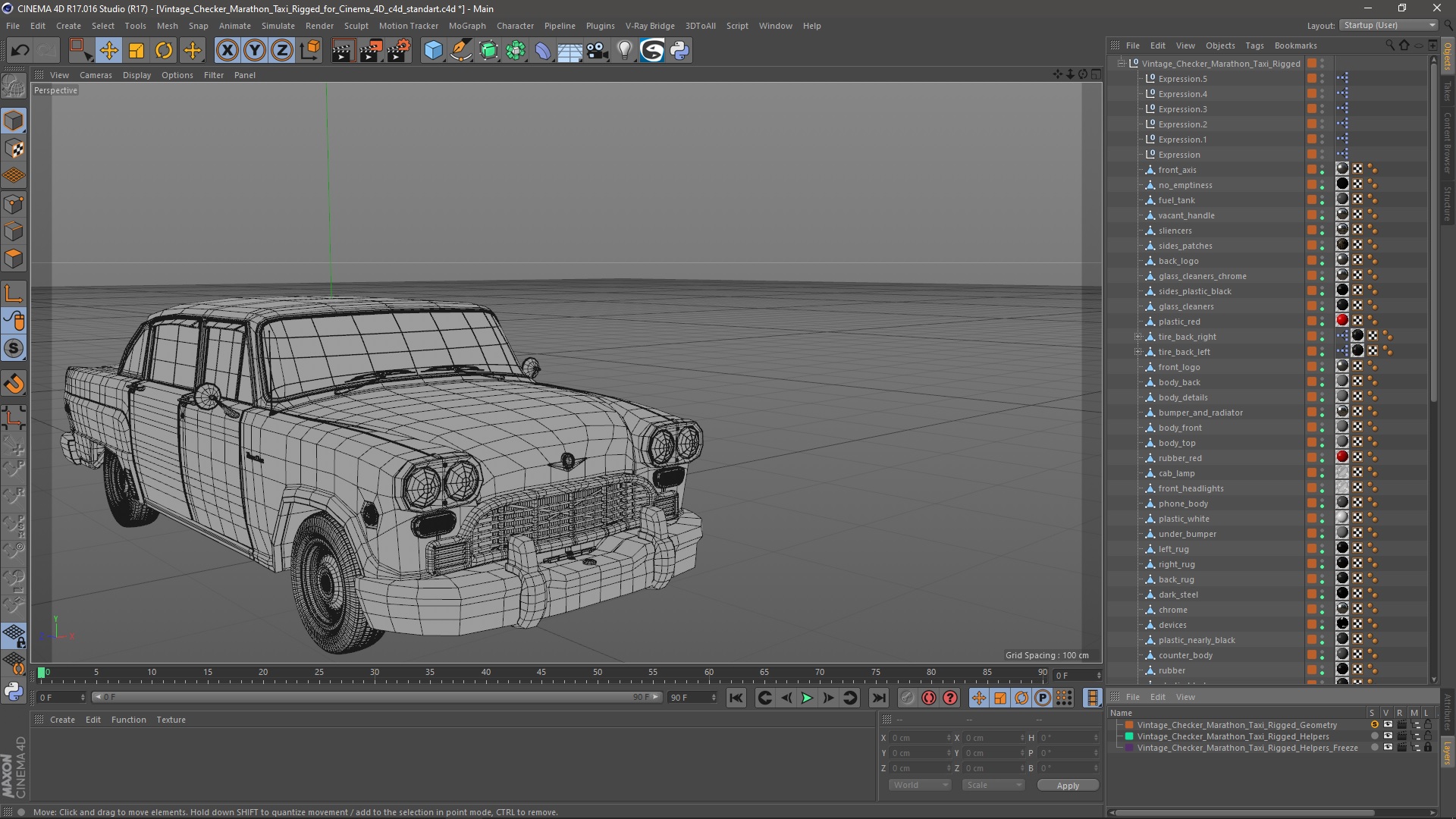 3D model Vintage Checker Marathon Taxi Rigged for Cinema 4D
