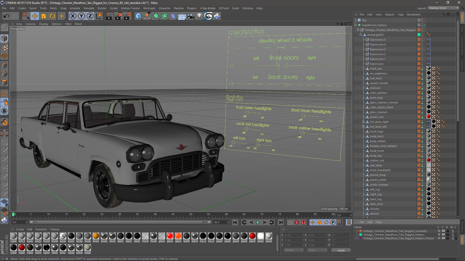 3D model Vintage Checker Marathon Taxi Rigged for Cinema 4D