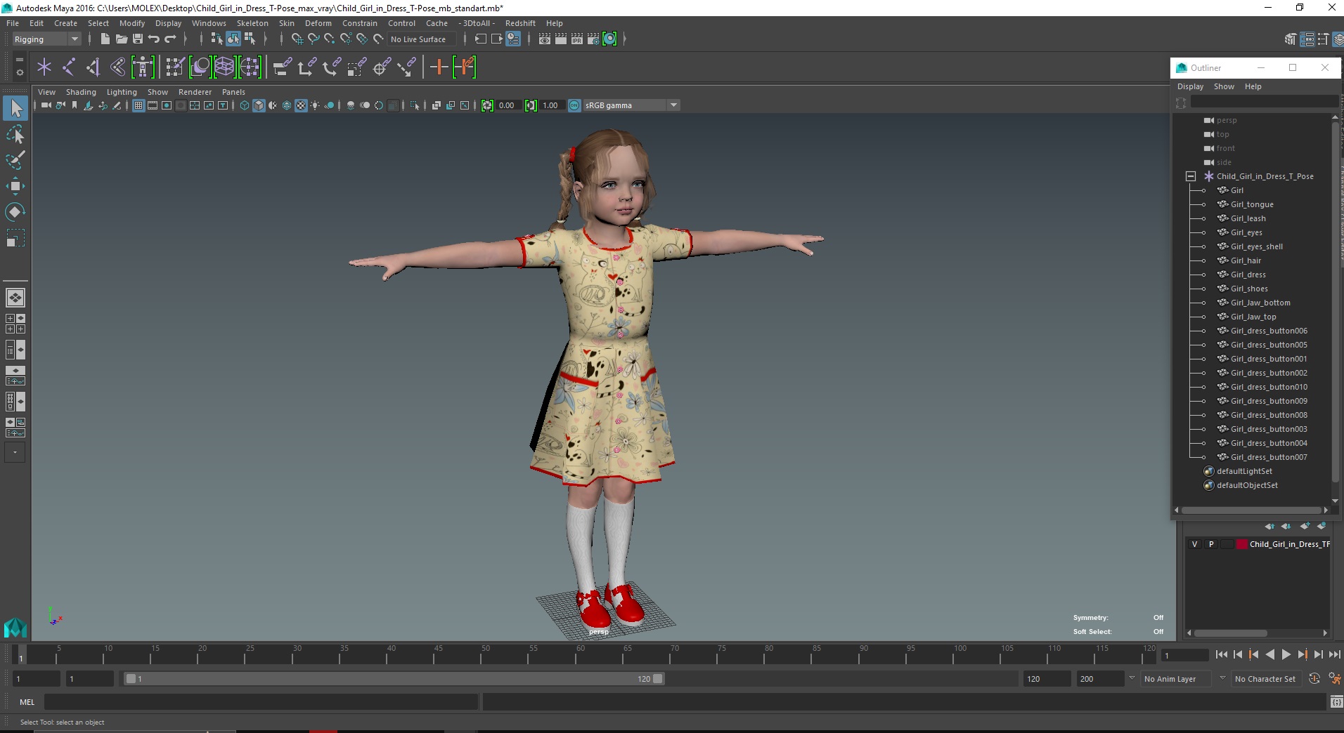 3D Child Girl in Dress T-Pose