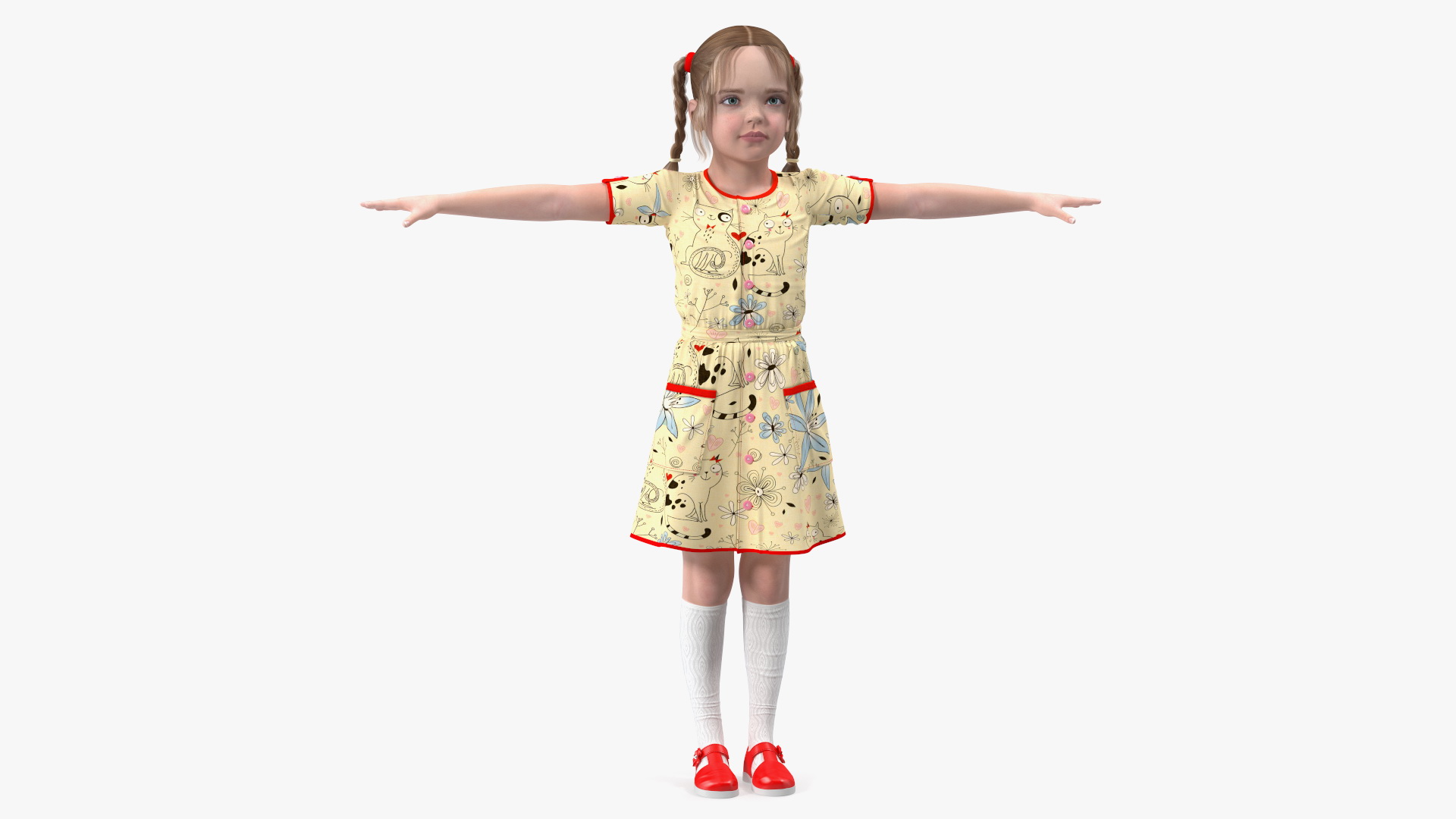 3D Child Girl in Dress T-Pose