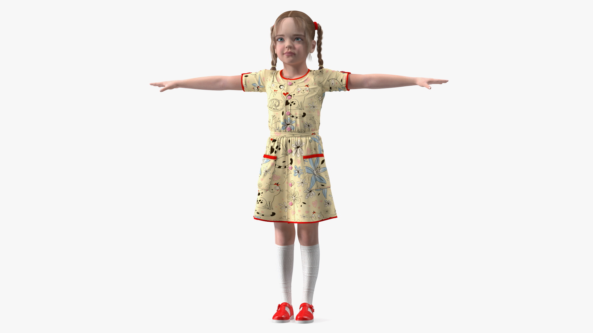 3D Child Girl in Dress T-Pose