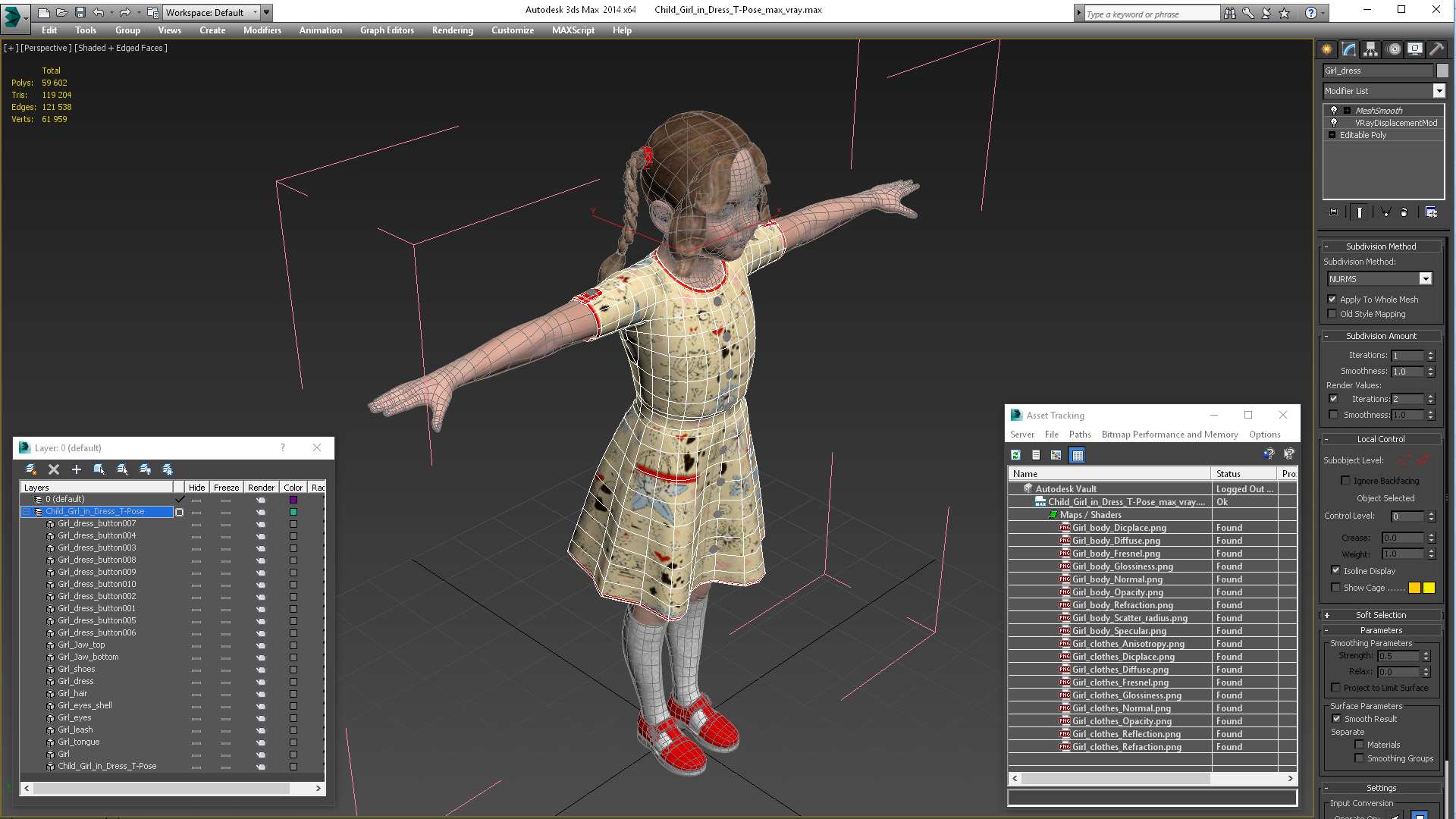 3D Child Girl in Dress T-Pose