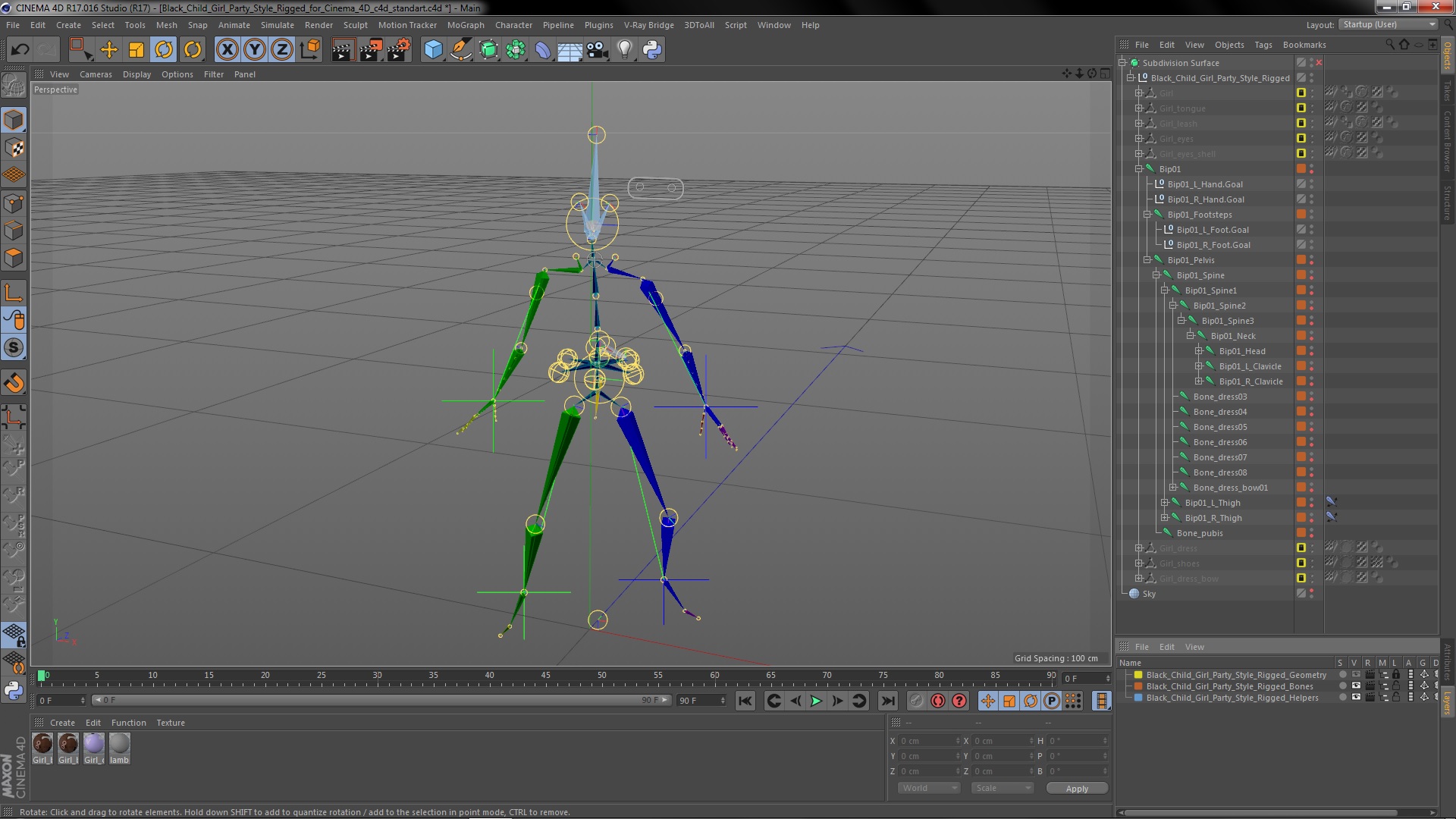 Black Child Girl Party Style Rigged for Cinema 4D 3D model