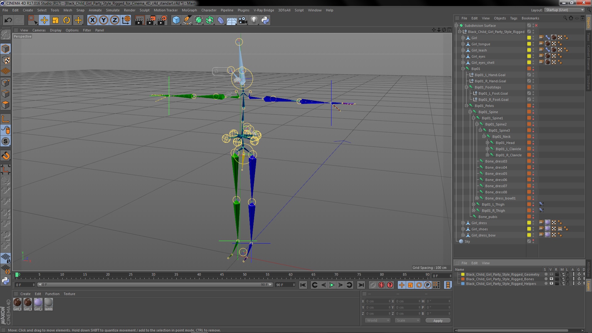 Black Child Girl Party Style Rigged for Cinema 4D 3D model