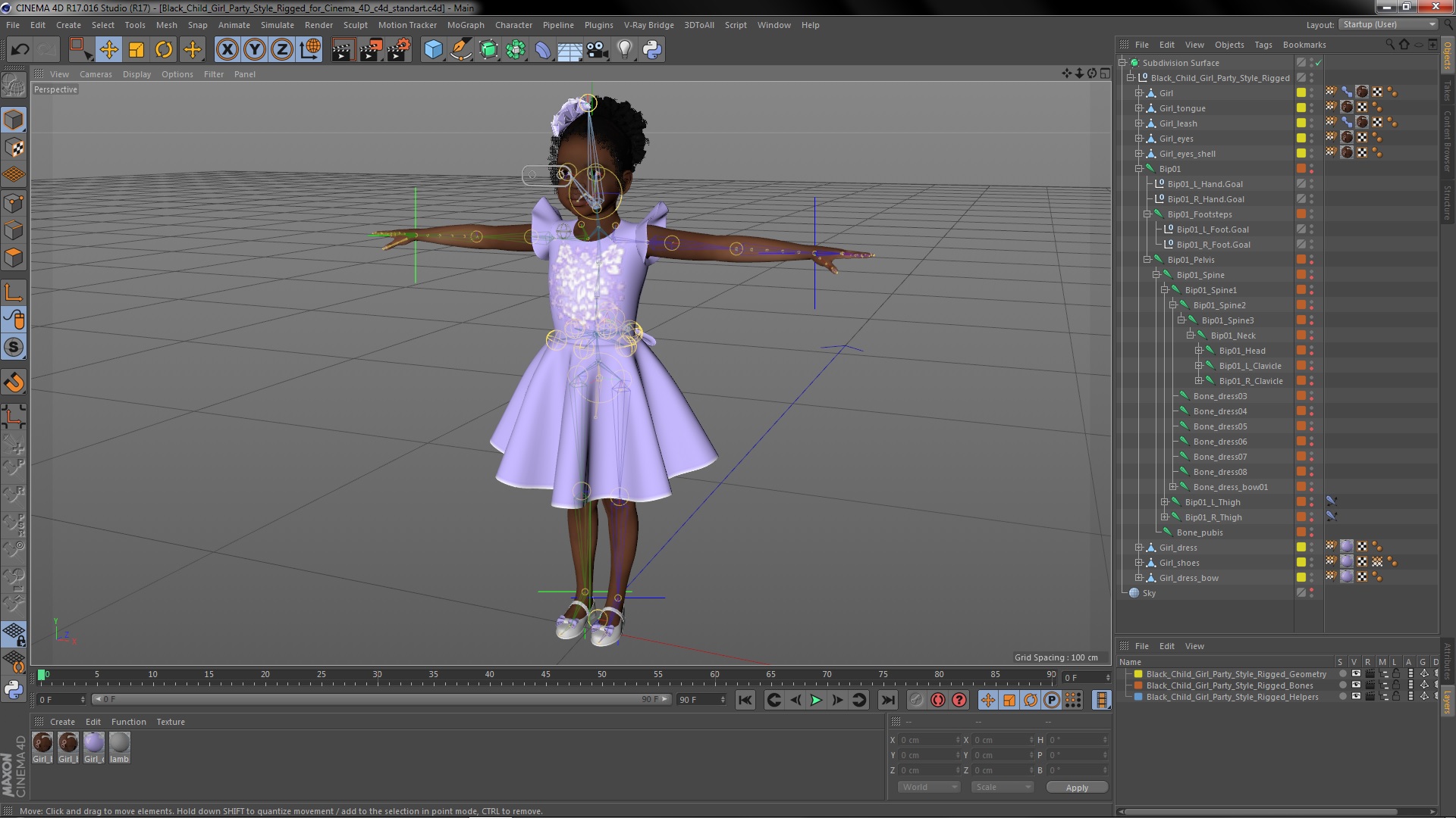 Black Child Girl Party Style Rigged for Cinema 4D 3D model