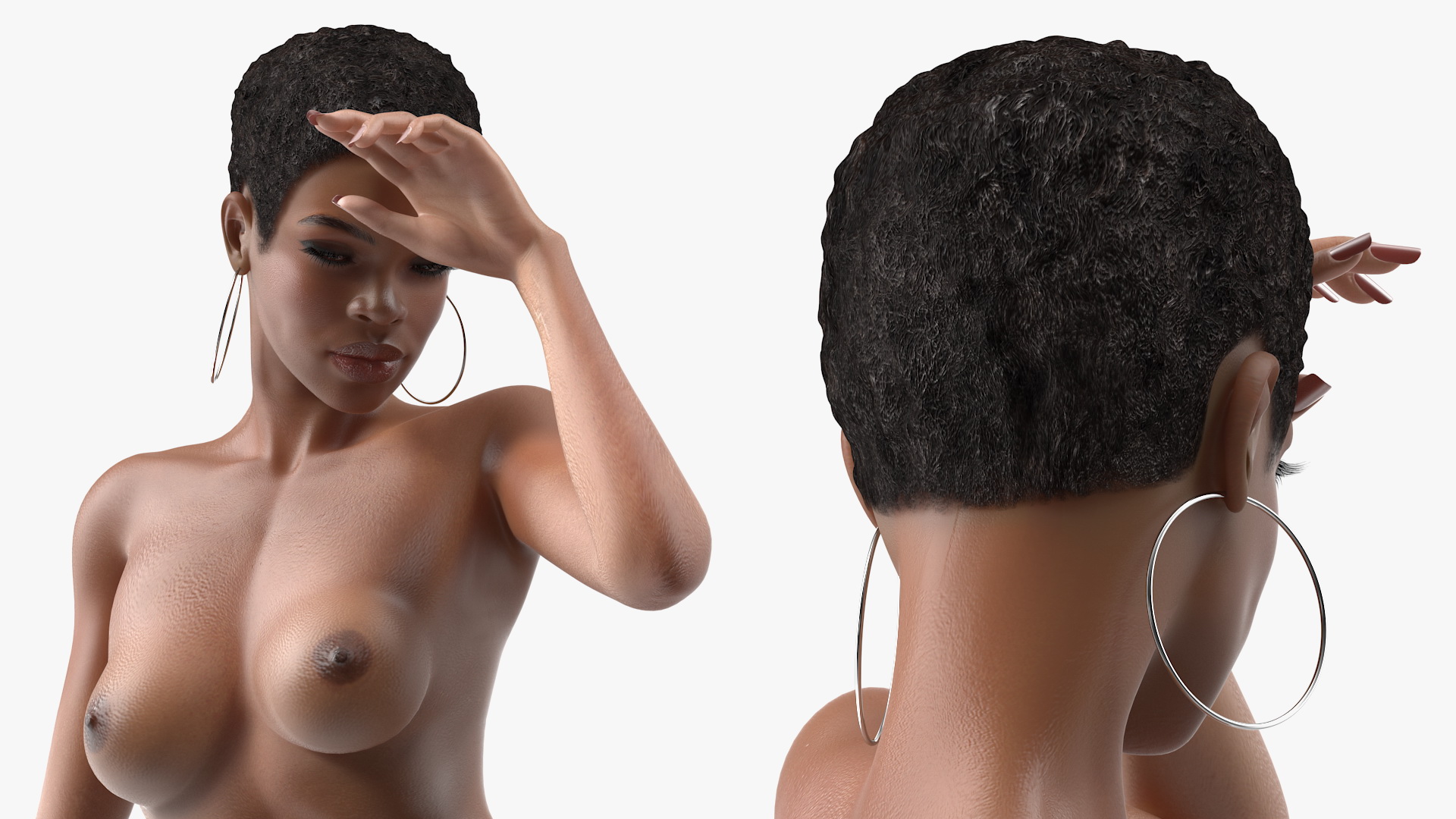 Nude Light Skin Black Woman 3D