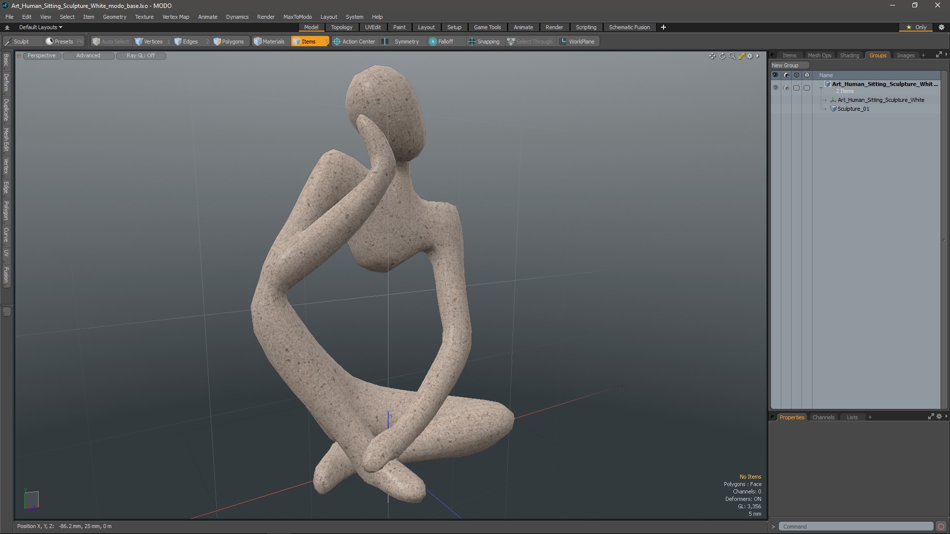 3D Art Human Sitting Sculpture White model