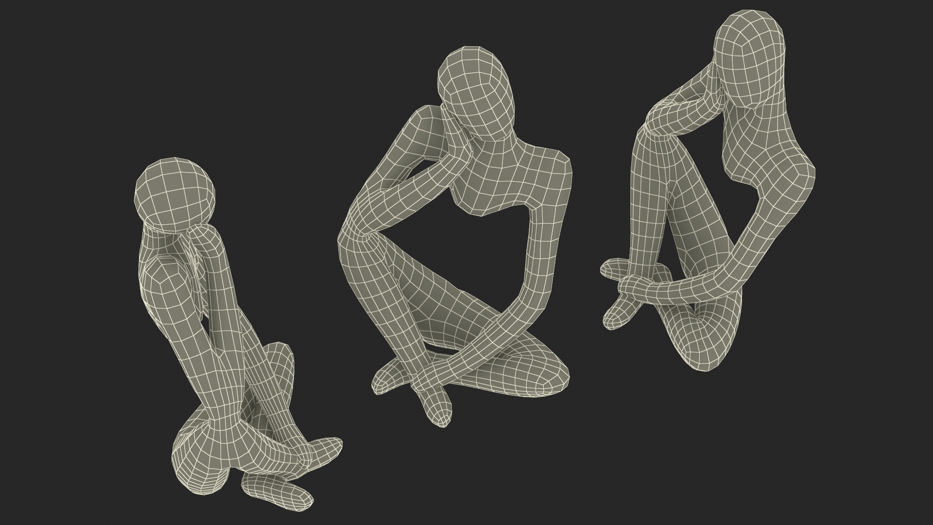 3D Art Human Sitting Sculpture White model