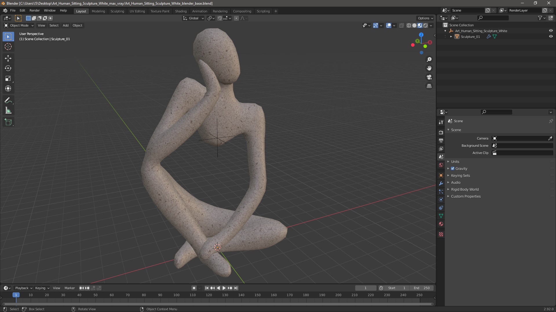 3D Art Human Sitting Sculpture White model