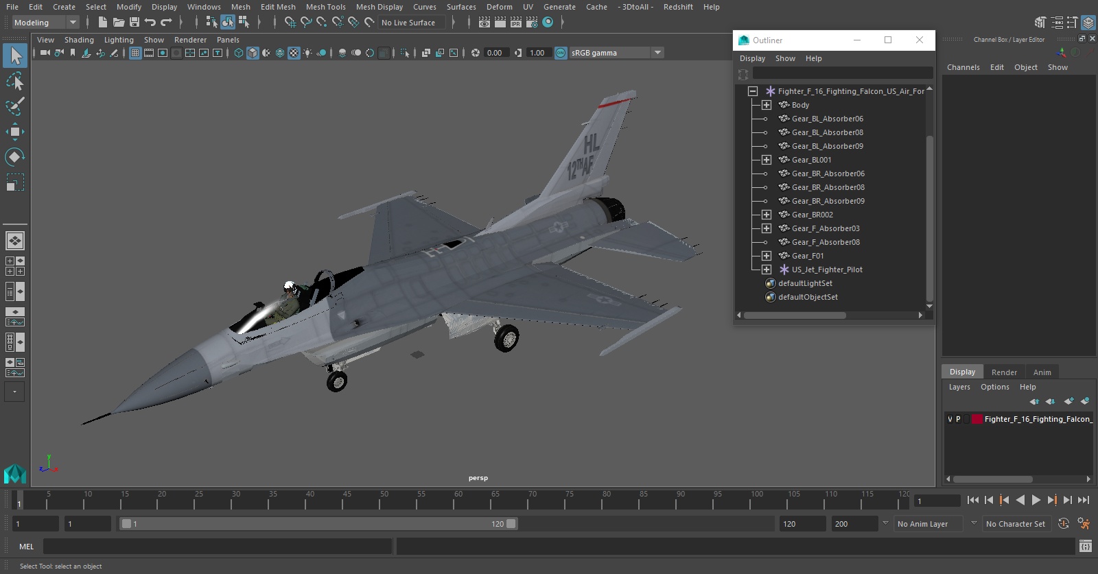 3D model Fighter F 16 Fighting Falcon US Air Force With a Pilot Gesture Ok