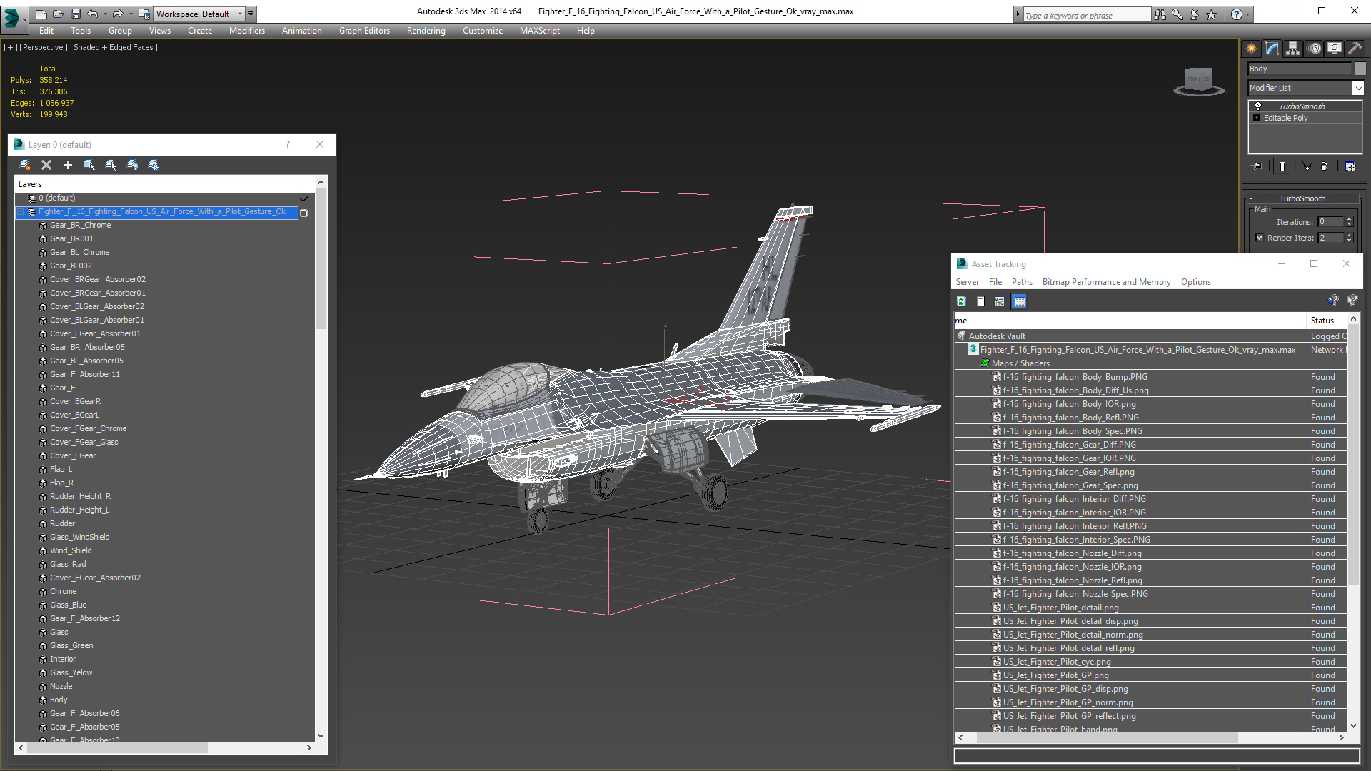 3D model Fighter F 16 Fighting Falcon US Air Force With a Pilot Gesture Ok