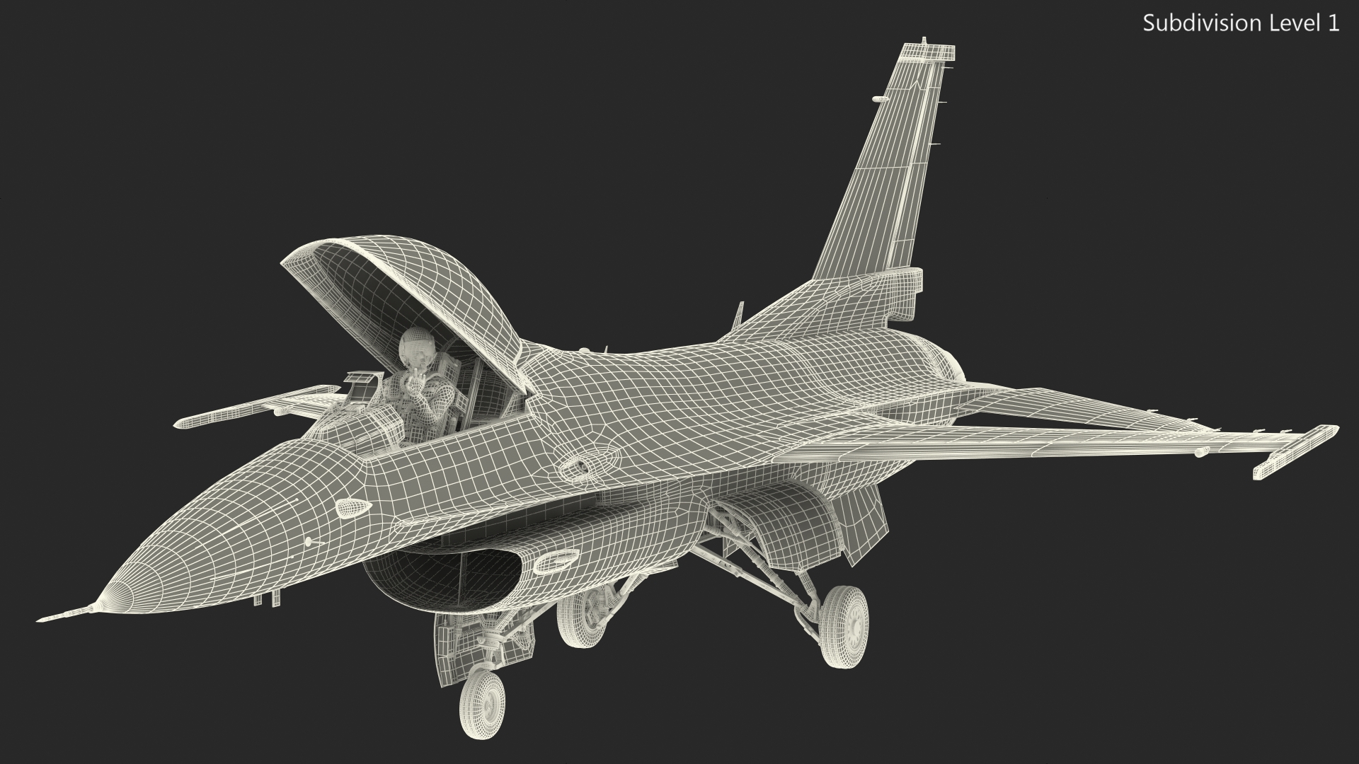 3D model Fighter F 16 Fighting Falcon US Air Force With a Pilot Gesture Ok