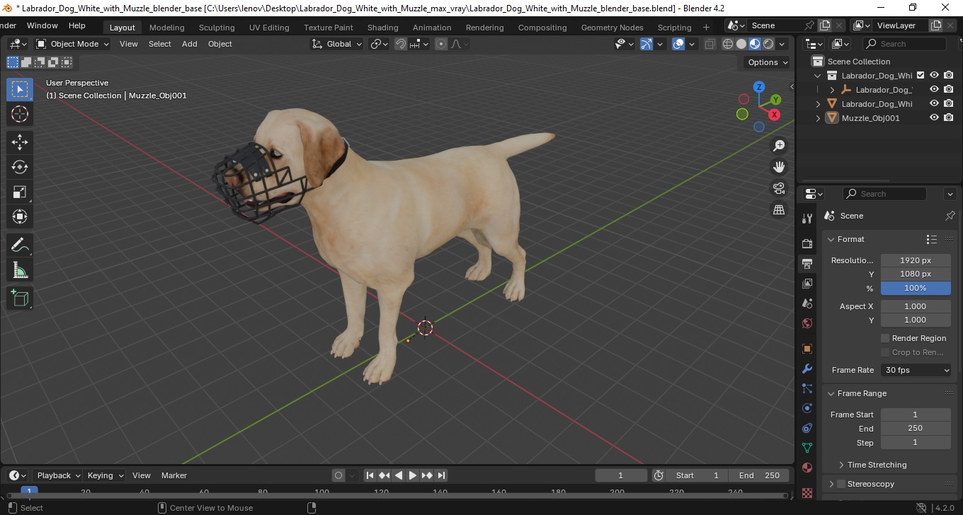 3D model Labrador Dog White with Muzzle