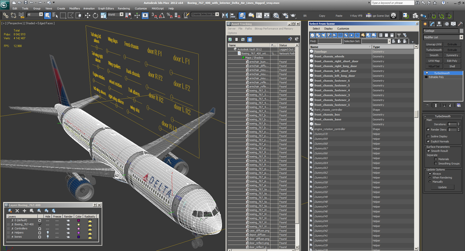 3D Boeing 767 400 with Interior Delta Air Lines Rigged