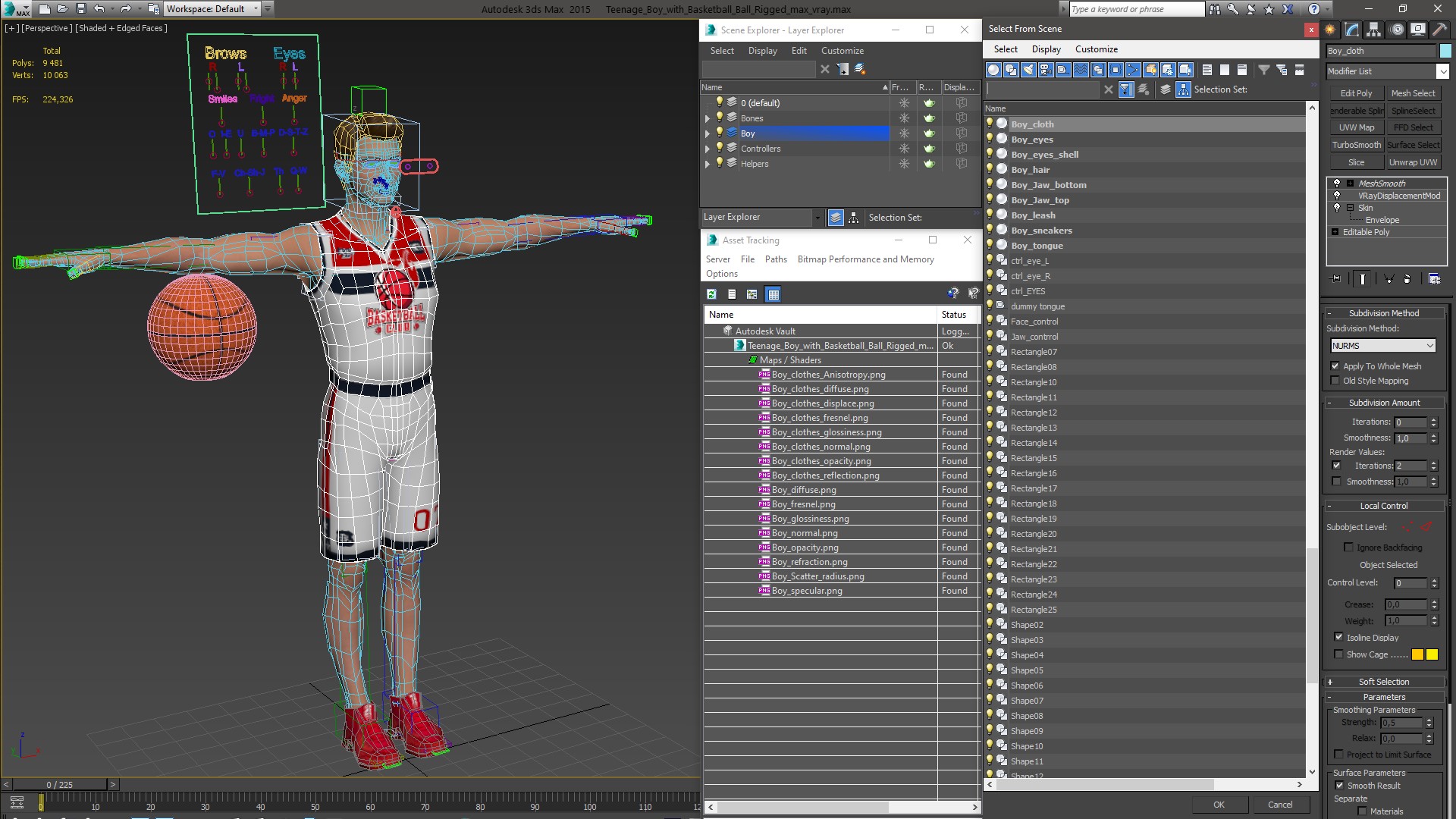 Teenage Boy with Basketball Ball Rigged 3D model