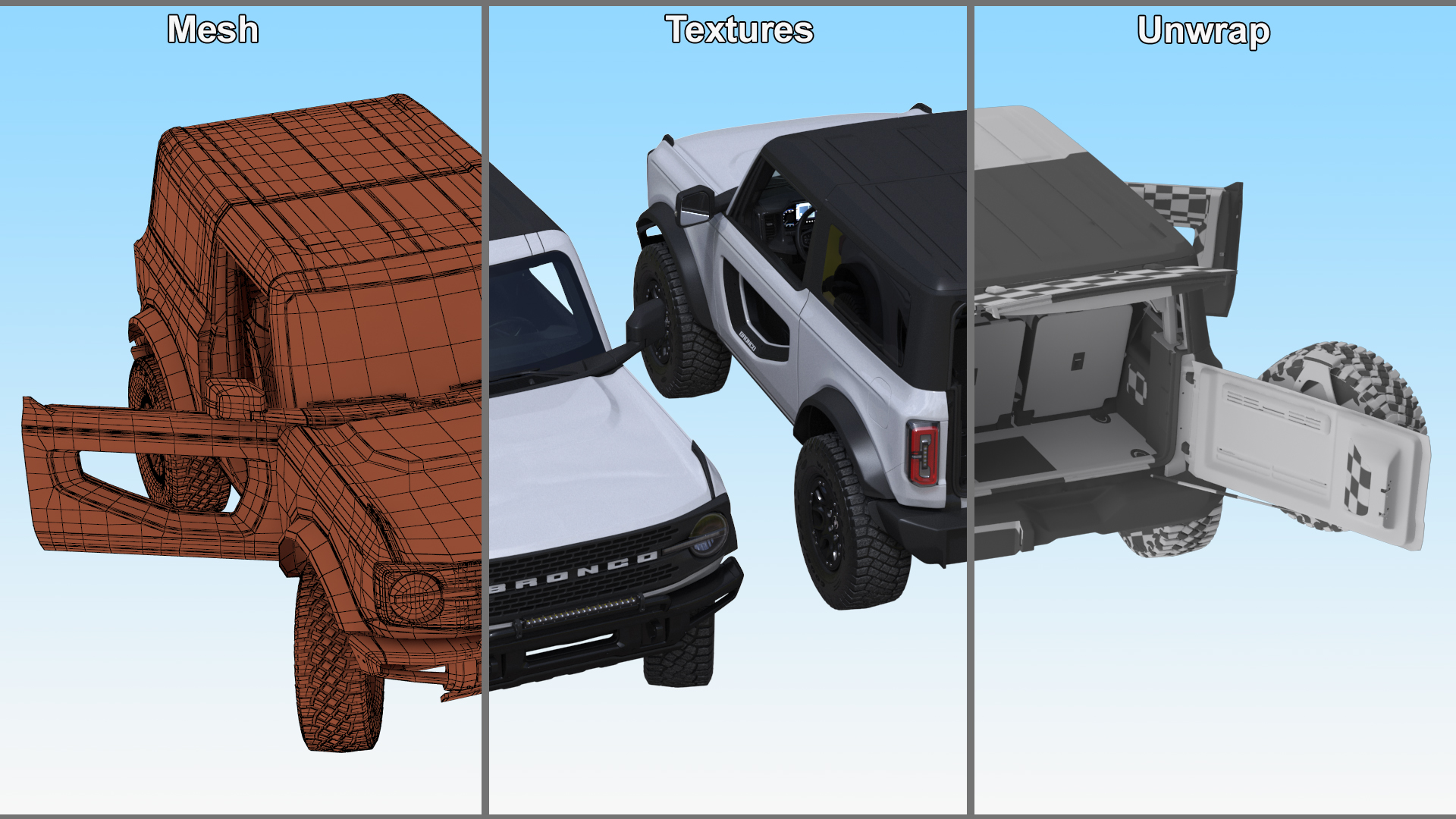 Ford Bronco Two Door SUV Oxford White Rigged 3D model
