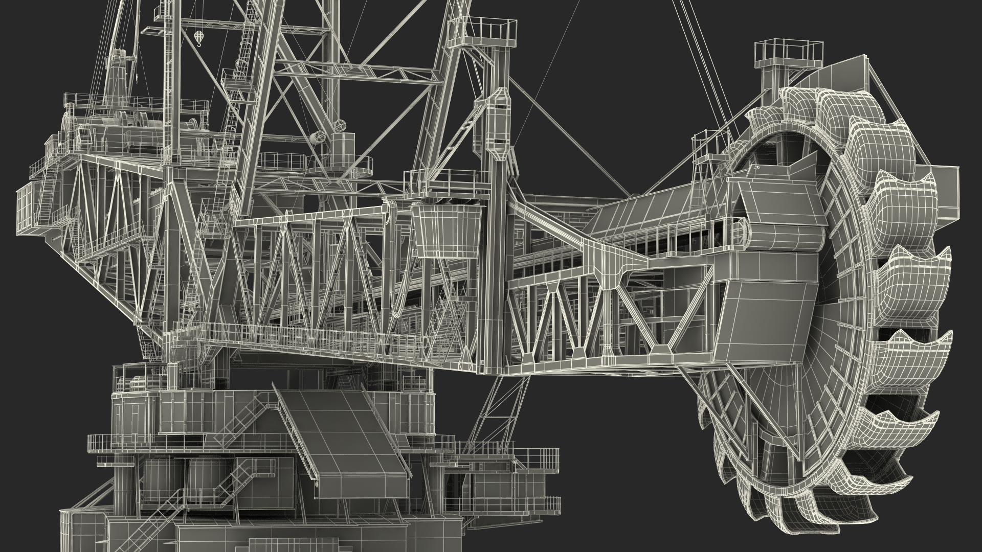 3D Mining Multi Bucket Wheel Excavator with Heavy Duty Dump Truck Liebherr Rigged model