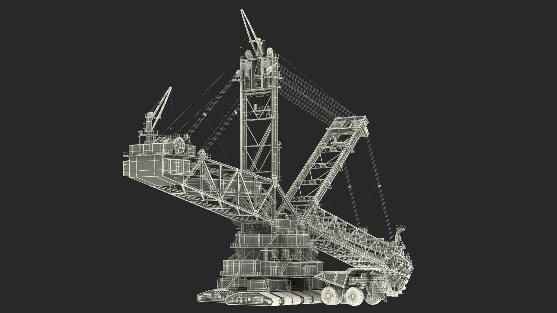 3D Mining Multi Bucket Wheel Excavator with Heavy Duty Dump Truck Liebherr Rigged model