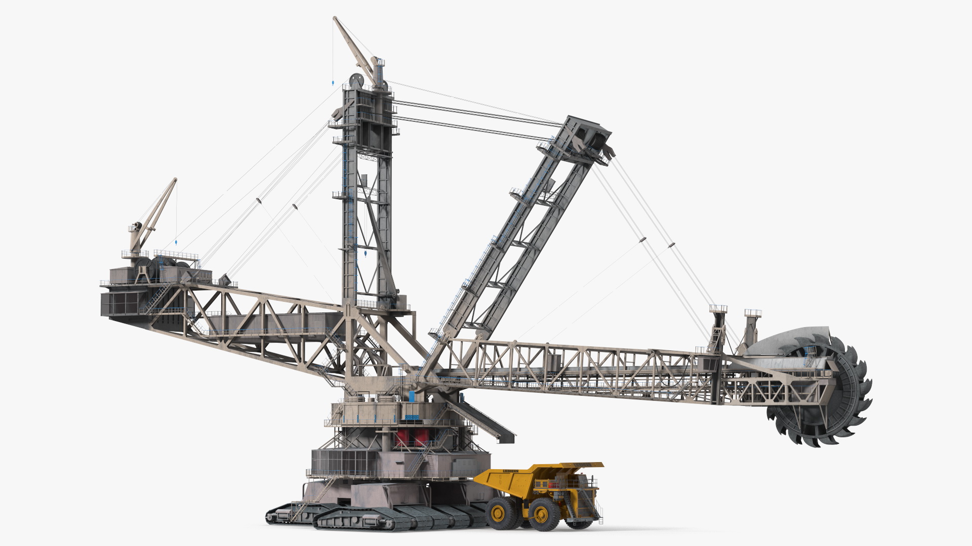 3D Mining Multi Bucket Wheel Excavator with Heavy Duty Dump Truck Liebherr Rigged model