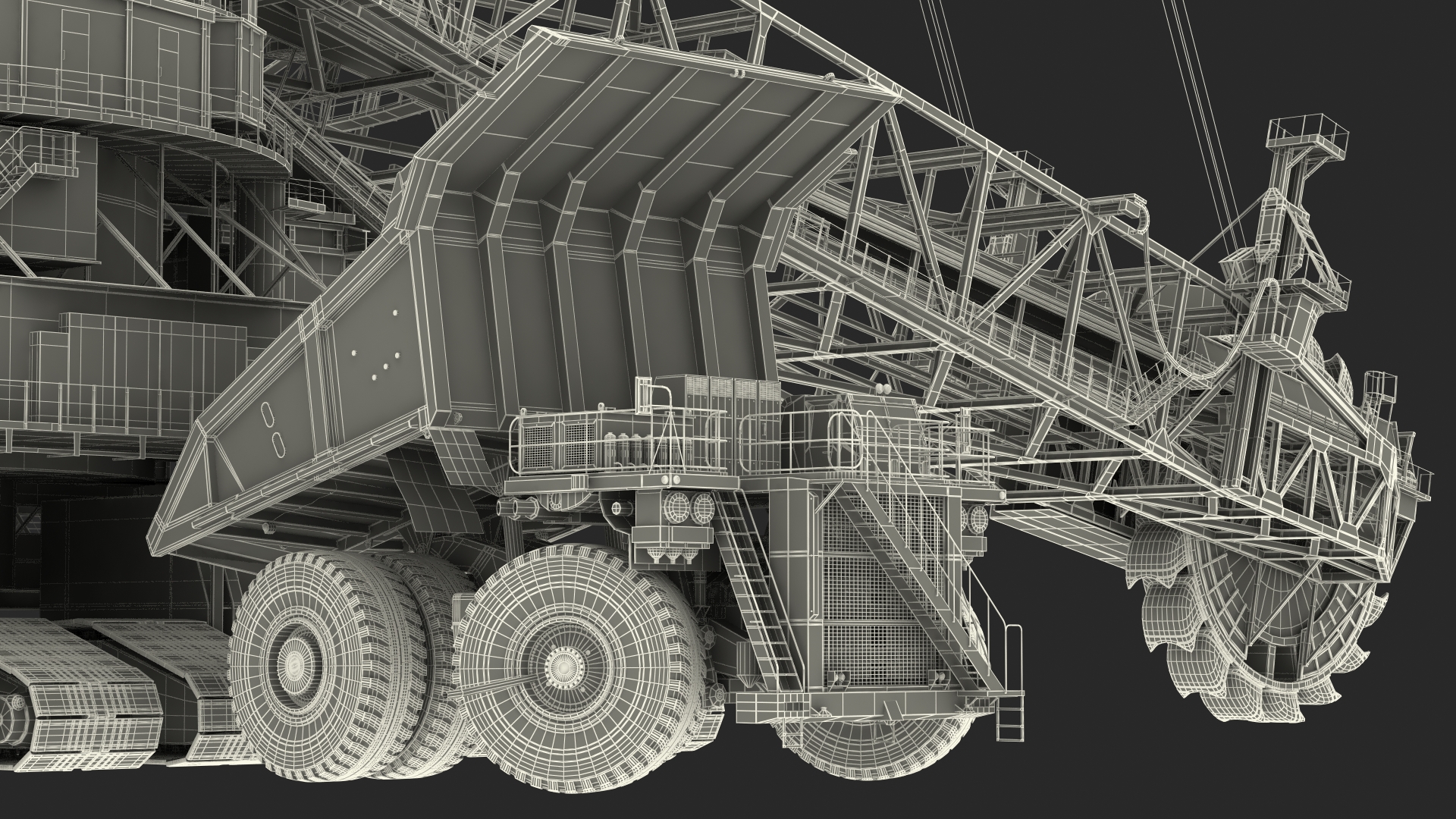 3D Mining Multi Bucket Wheel Excavator with Heavy Duty Dump Truck Liebherr Rigged model