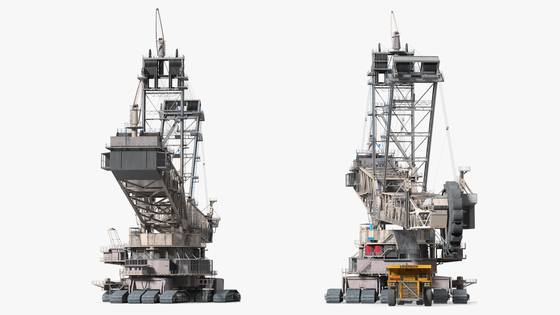 3D Mining Multi Bucket Wheel Excavator with Heavy Duty Dump Truck Liebherr Rigged model