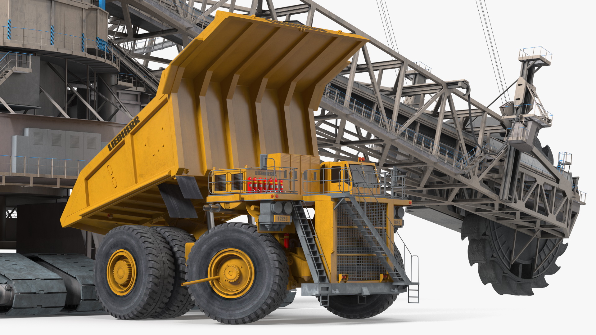 3D Mining Multi Bucket Wheel Excavator with Heavy Duty Dump Truck Liebherr Rigged model
