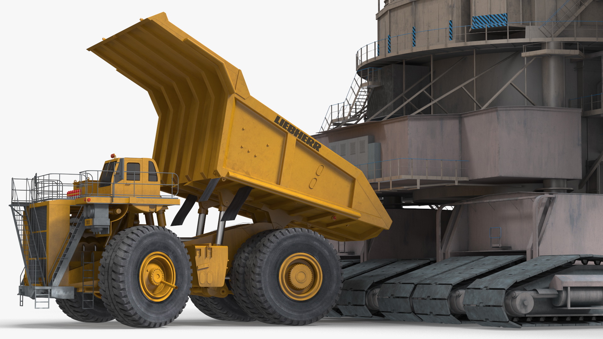 3D Mining Multi Bucket Wheel Excavator with Heavy Duty Dump Truck Liebherr Rigged model