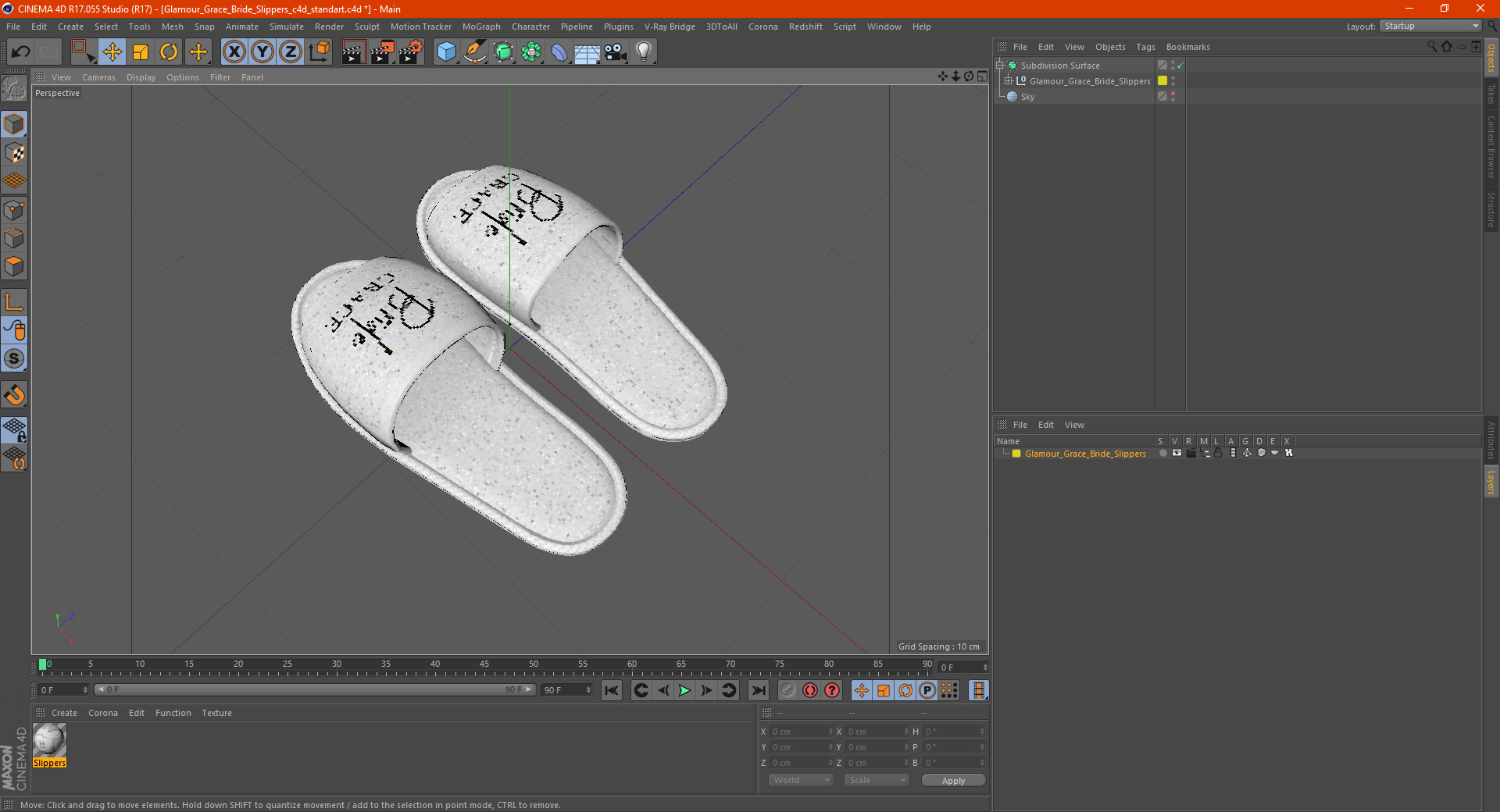 3D Glamour Grace Bride Slippers model