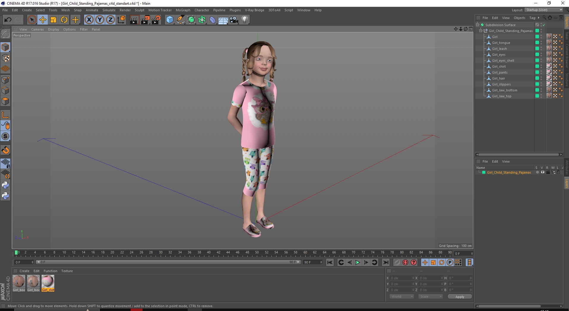 Girl Child Standing Pajamas 3D
