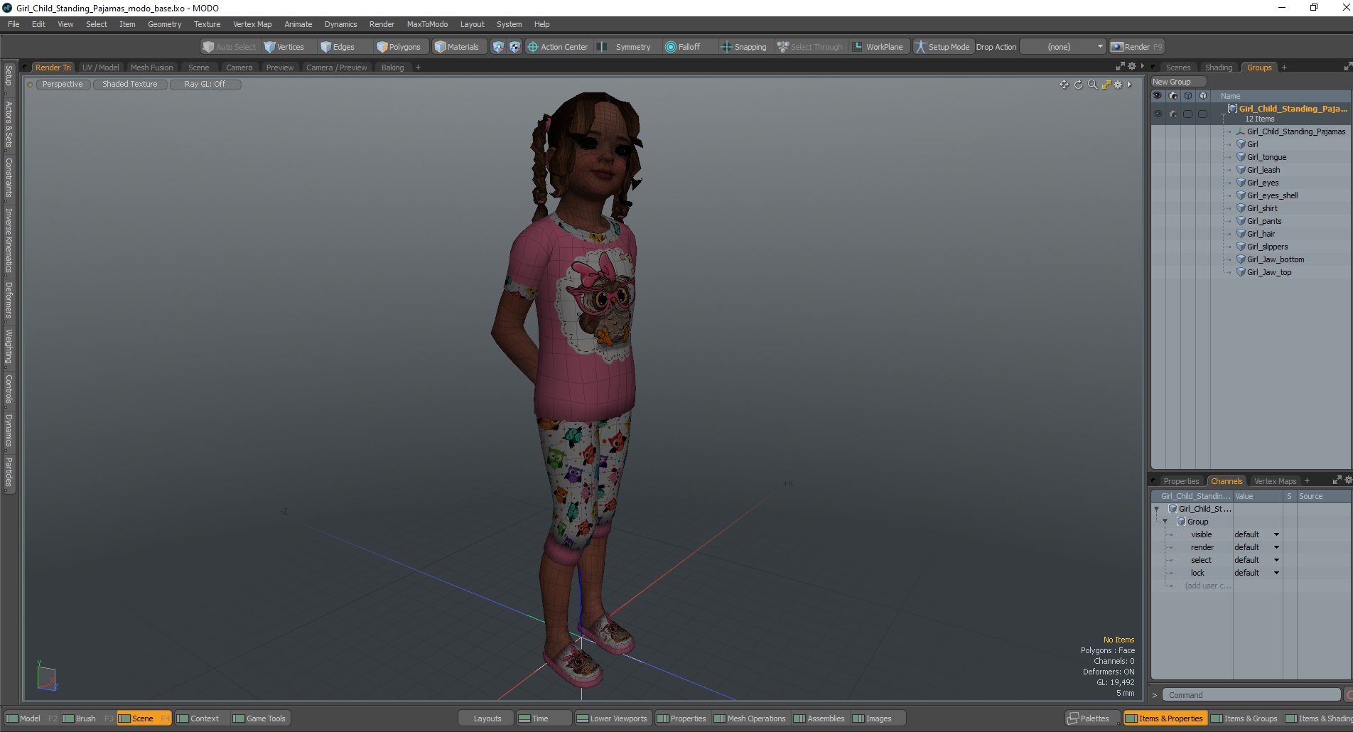 Girl Child Standing Pajamas 3D