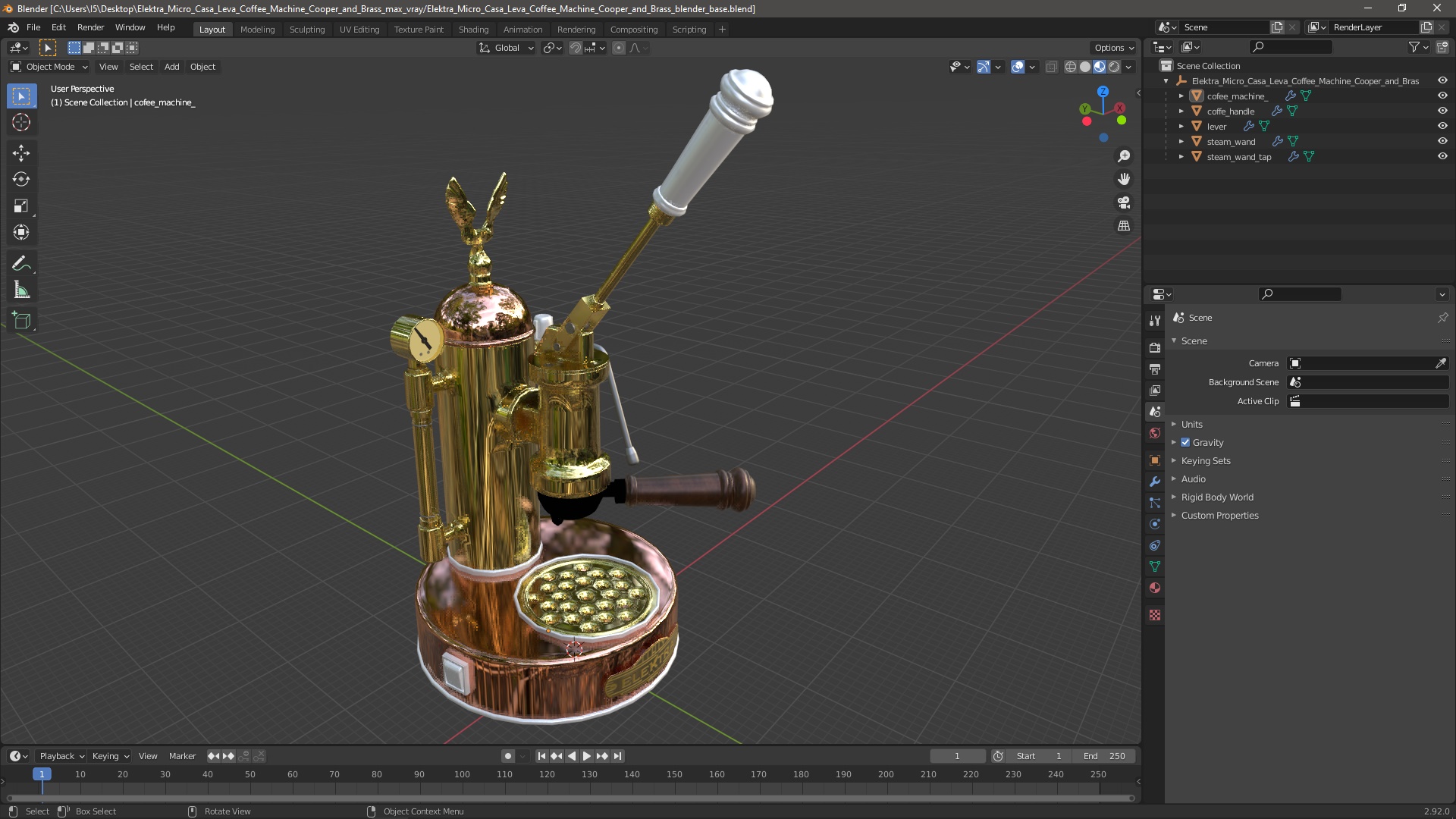 3D model Elektra Micro Casa Leva Coffee Machine Cooper and Brass