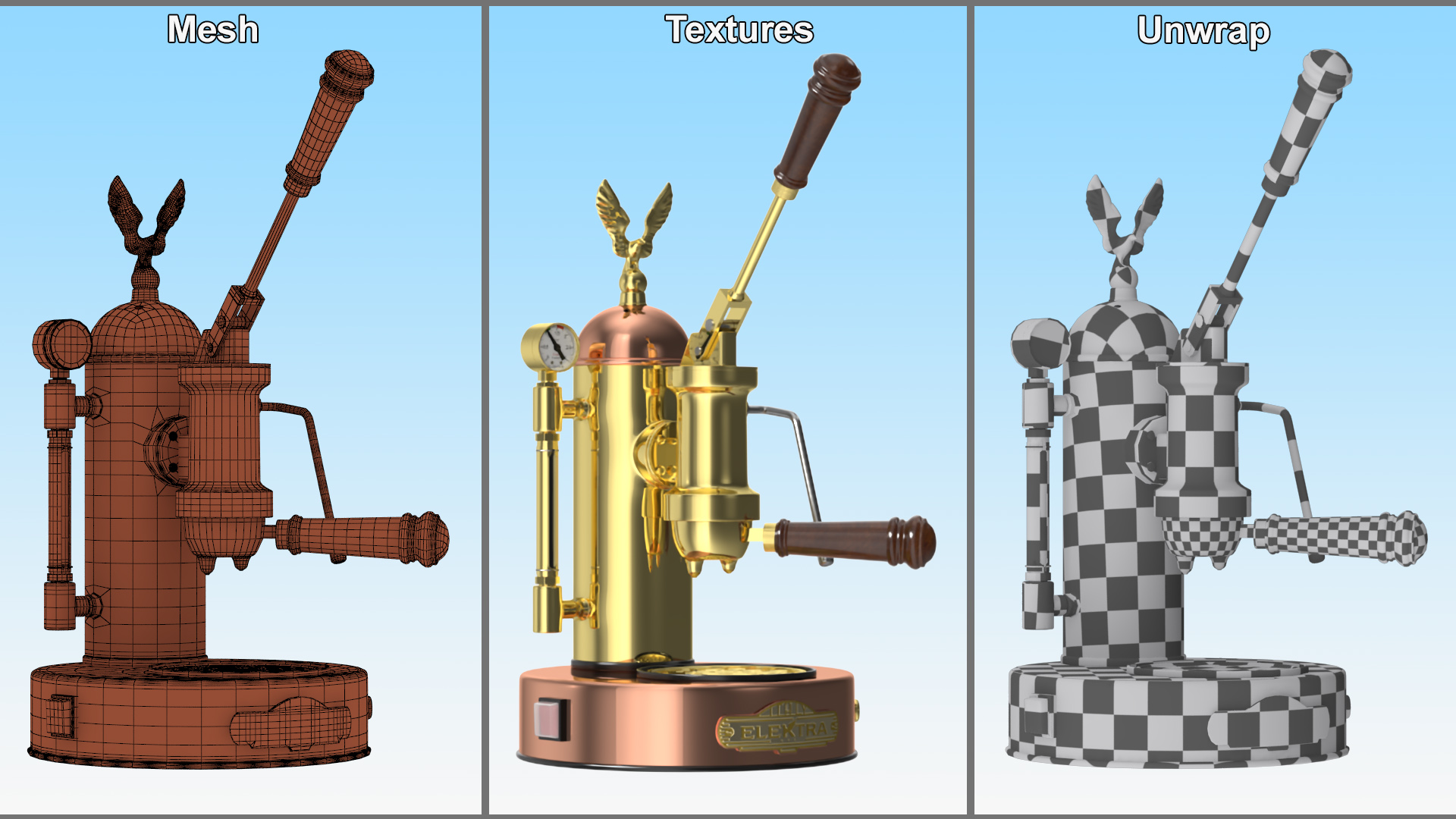 3D model Elektra Micro Casa Leva Coffee Machine Cooper and Brass